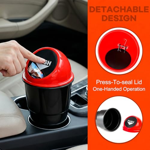 Cup Holder Trash Can for Car, Leakproof Vehicle Back Seat Garbage Can Mini Portable Trash Bin with Lid, Universal Smellproof Cup Holder Garbage Bin for Cars Trucks SUVs (Red) - color: Red