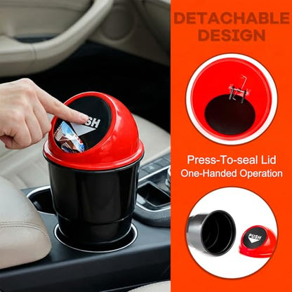 Cup Holder Trash Can for Car, Leakproof Vehicle Back Seat Garbage Can Mini Portable Trash Bin with Lid, Universal Smellproof Cup Holder Garbage Bin for Cars Trucks SUVs (Red) - color: Red