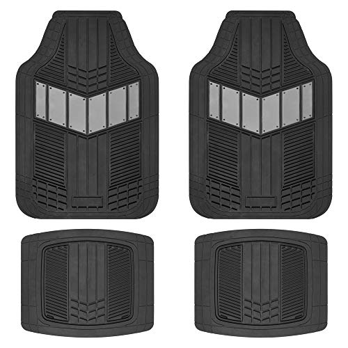 BDK 3-Piece Gray Rubber Floor Mats (Front + Rear), Heavy Duty Universal Fit Liners for Cars SUVs Trucks Vans, All Weather Protection Anti-Slip Nibs, Flexible Contours Fits Most Vehicles