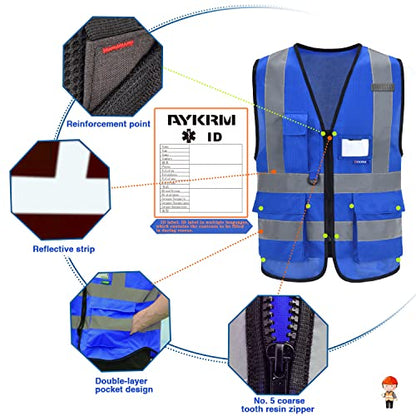 A-SAFETY XSmall Blue Safety Vest Reflective Work Vest,Hi Vis vest 7 Pockets, X-Small - color: Blue, size: X-Small