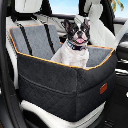 HEGGCOOE Small Dog Car Seat, Memory Foam Dog Booster Seats with Thick Cushion for Medium Dogs Under 35lbs, Detachable Washable Pet Car Seat Bed with Storage Pockets,2 Safety Belts - color: Black/gray