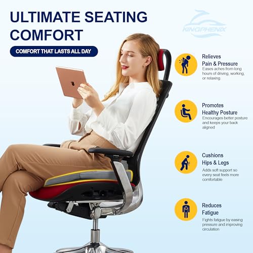 kingphenix Car Seat Cushion – Memory Foam Pad for Driving Comfort – Boosts Height and Relieves Coccyx & Lower Back Pain – Car, Truck, Office Chair (Leather & 4D Mesh Gray) - color: Leather & 4d Mesh Gray