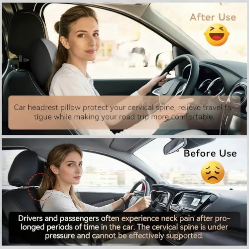 2 Pack Car Headrest Pillow for Neck Support,Memory Foam Neck Rest Cushion, Breathable Removable Cover & Ergonomic Design, for Driving Comfort, Neck Pain Relief, Travel