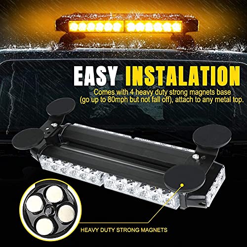 14.5'' 32 LED Emergency Strobe Rooftop Flashing Light Bar, Double Side Hazard Warning Beacon Safety Lights w/Magnetic for Tow Vehicles Firefighter Cars Trucks Traffic Security,Red & Blue - color: Red & Blue, size: 14.5''