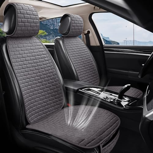 VarCozy Linen Car Seat Covers, Breathable Front Pair Seat Covers for Cars with Non-Slip Protector for All Seasons, Universal Front Seat Covers for Cars, SUVs, Trucks - color: Grey, size: Front Seat Covers