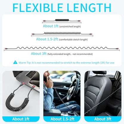 Coiled USB C to USB C Cable, 2 Pack 3FT USBC Car Charger Cord, USBC to USBC Coiled Cable Fast Charging for Carplay, iPhone 17/16/15 Plus/Pro Max, Samsung Galaxy S25 S24 S23, Pixel 10 9 - size: 3ft Usb C-c