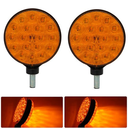 2-Pack 4" Round Dual-Face Amber LED Hazard Warning Lights | 12V Pedestal Mount Flashing Strobe Caution Light for Tractor, Trailer, Truck, RV, Off-Road, Boat & Emergency Vehicles - size: 2Pcs Warning Light