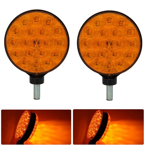 2-Pack 4" Round Dual-Face Amber LED Hazard Warning Lights | 12V Pedestal Mount Flashing Strobe Caution Light for Tractor, Trailer, Truck, RV, Off-Road, Boat & Emergency Vehicles - size: 2Pcs Warning Light