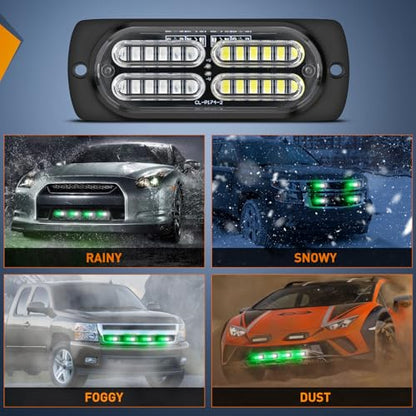 Nilight 4PCS LED Strobe lights 12V 24V Sync Feature Green White 24LED Emergency Hazard Warning Lights with Controller Hard Wire or Cigarette Lighter Plug for Car Truck RVs Campers - color: Green White w/Controller