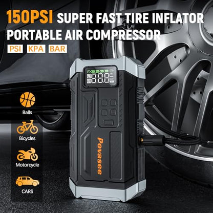 5000A Jump Starter with Air Compressor, Battery Jumper Starter car Battery Jump Starter povasee Portable Jump Starter (Up 9L Gas/8L Diesel Engine - style: With Air Compressor