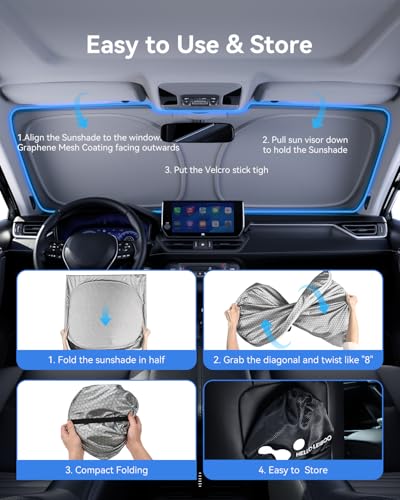helloleiboo Graphene Dual-Layer Car Windshield Sun Shade Car Sun Shade for Windshield with Heat Absorption Coating Foldable Design with UV Protection to Keep Your Car Interior Cooler Silver - size: 61*32 Inchs