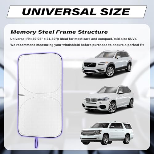 Foldable Car Windshield Sun Shade 59×31 Inch,2026 New Thickened Car Sun Shade Windshield for Blocking Sunlight,Universal Cars Windshields Cover Suns Shades for Cars,SUVs
