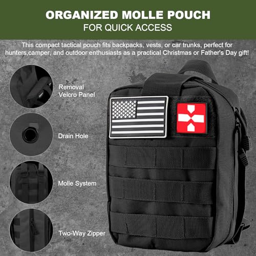 Gifts for Men Christmas Dad, Survival Kit, 150 PCS Survival Gear and Supplies Equipment with Trauma Bag, Molle Pouch Emergency Kit for Outdoor Camping, Hunting, Car, Home, Earthquake, Adventures - color: Black