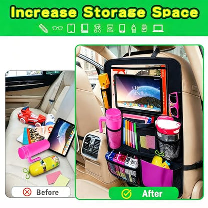 Car Organizer Kick Mats Back Seat Protector, Car Back Seat Organizer with Tablet Holder Pocket for Kids, Travel Accessories with 10 Storage Pockets, 2 Pack
