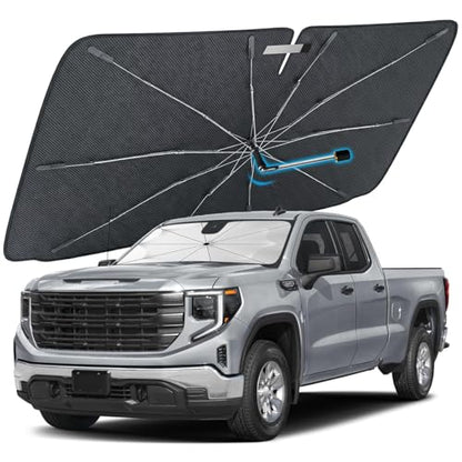 [2026 Upgraded] Windshield Sun Shade Umbrella, Front Window Sunshade with Thermo Shield Fabric, Foldable Car Sun Visor for Heat Reduction and Interior Protection (X-Large-63 L x 30" W) - size: X-Large