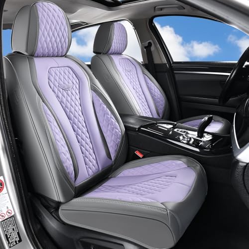 Coverado Leather Seat Covers 2 Seats, Car Seat Covers Front Seats, Purple Car Seat Cover 2 Pack, Front Car Seat Covers, Car Seat Cushion, Auto Seat Covers Driver Seat Protector Universal Fit Most Cars - color: Gray/Purple, size: FrontPair