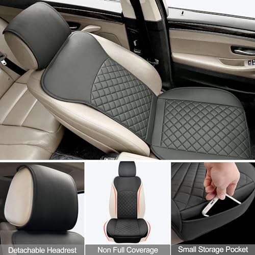 BEITK 2 Pack Leather Front Seat Covers, Universal Sideless Car Seat Protectors, Waterproof Automotive Seat Cover for Most Cars Trucks SUV(Black) - color: only front pair black