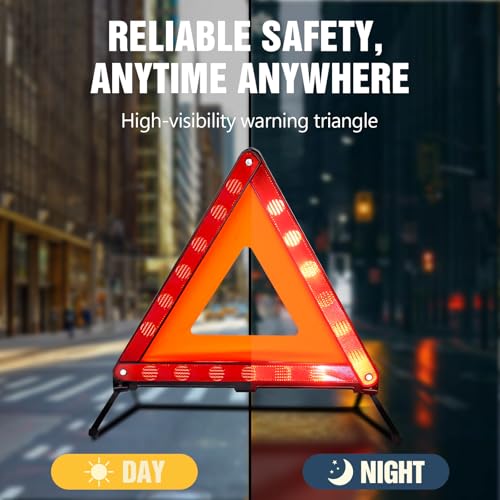 XOOL Warning Triangle, Emergency Warning Triangles for Vehicles, Reflective Triangle, Emergency Warning Reflector Safety Triangle Kit with Carry Case, 3-Pack - color: 3Pack-Warning Triangle Kit