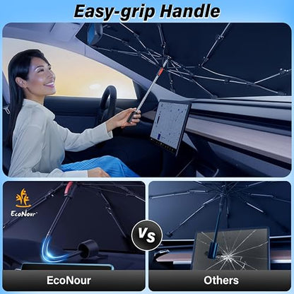EcoNour Car Windshield Sunshade Umbrella | Foldable Windshield Sun Shade Cover | Front Car Window Shade for Maximum UV Rays & Heat Protection | 240T Polyester Umbrella Sunshade