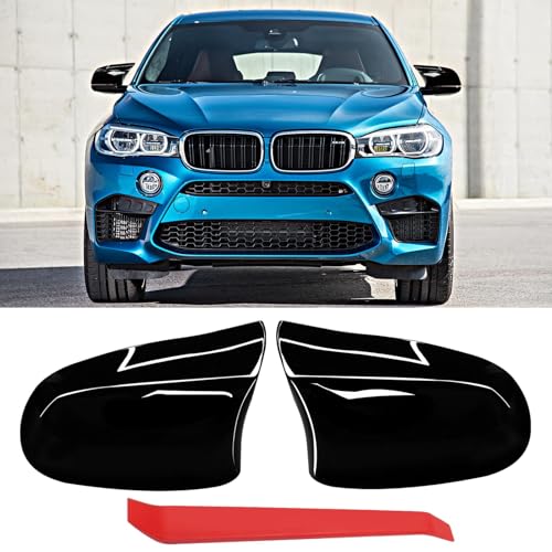 Jaronx Compatible with BMW Mirror Cover X3 F25 LCI 2014-2018/X4 F26 2015-2017/X5 F15 2014-2018/X6 F16 2015-2019, Clip-on Left & Right Side Ox Horn Style Rearview Mirror Caps for BMW(Glossy Black) - color: Black, size: F15/F25