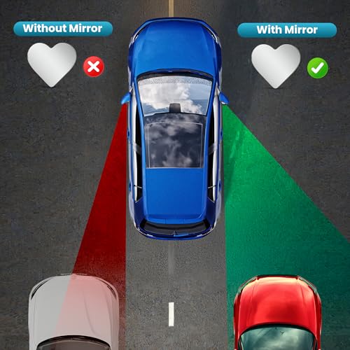 Blind Spot Mirrors, Heart Shaped HD Glass Frameless Convex Rear View Mirrors, Wide Angle Adjustable Stick for Side Mirror, Automotive Exterior Accessories for Car, SUV & Trucks, Pack of 2