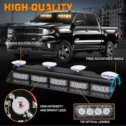 XRIDONSEN 2x 17 inch Emergency Dash Strobe Lights for Trucks Interior Front/Rear Windshield Lights 40 LED Amber White Safety Warning Hazard Lights w/Controller for Plow Trucks Construction Vehicles - color: Amber/White