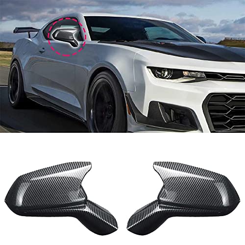 Car Styling ABS 2pcs Door Ox Horn Rear View Mirror Shell Cover Caps Trim Exterior Decoration Accessories for Chevrolet Camaro 2017-2024(Carbon Fiber) - color: Carbon Fiber