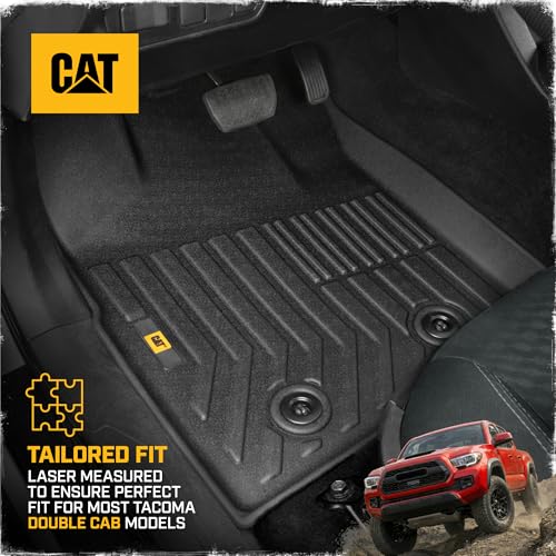 CAT® JustFit™ 3D All Weather Floor Mats for Toyota Tacoma 2016-2023, Custom Fit Heavy Duty Rubber Car Mats Full Set for Double Cab and Automatic Only, Tacoma SR/SR5/TRD/Limited/Trail Accessories - style: Toyota Tacoma (2016-2023)