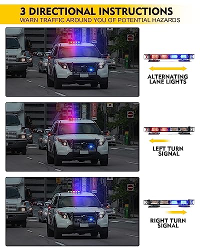LUMENIX Rooftop Strobe Beacon Lights Bar Red Blue LED Emergency Police Traffic Lightbar with Heavy-Duty Magnetic Base Safety Warning Flashing Cop Light for Trucks First Responder Vehicles Patrol - color: Red&Blue
