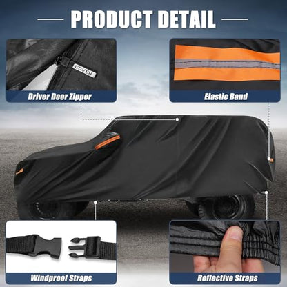X AUTOHAUX Car Cover for Jeep Wrangler 4DR 2007-2017 Aluminum Film Outdoor Waterproof Sun Rain Snow Hail Protection with Driver Door Zipper - size: for Jeep Wrangler JK 4 Door 2007 -2017