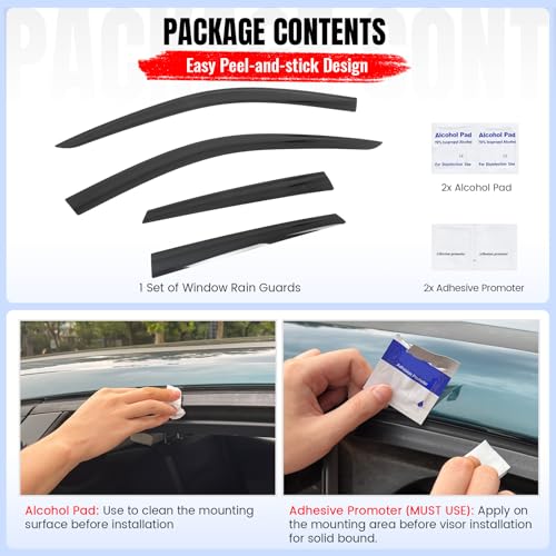 IKON MOTORSPORTS Tape on Low Profile Window Visors, Compatible with 2018-2024 Audi Q5 & SQ5 (Not Fit Sportback Models), Acrylic Smoke/Tinted Rain Guards, Side Window Wind Deflectors 4PCS