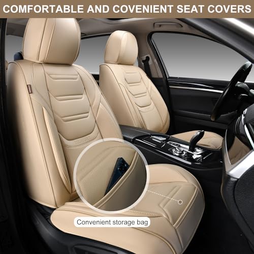 TIEHESYT Car Seat Covers Full Set, Breathable Leather Automotive Front and Rear Seat Covers, Car Seat Protectors Full Set, Compatible with Most Vehicles, SUV (Faddish Beige, Front Pair) - color: Faddish Beige, size: Front Pair Headrestless