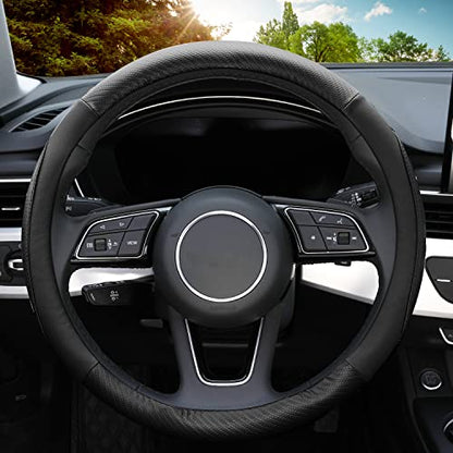 YHONGJT Soft Microfiber Leather Car Steering Wheel Cover, Universal Fit 15 Inch for Women Girls, Fit Vehicles, Sedans, SUVS, Vans, Trucks - Black - color: B-Black