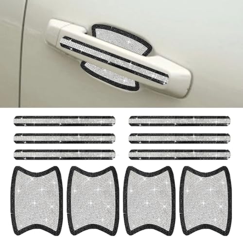 ZIMISI 10PCS Bling Car Door Handle Protector, Crystal Rhinestone Anti-Scratch Car Bowl Decoration Sticker Decal, Universal Auto Exterior Door Protective Covers Accessories for Women (Black/White) - color: Black/White