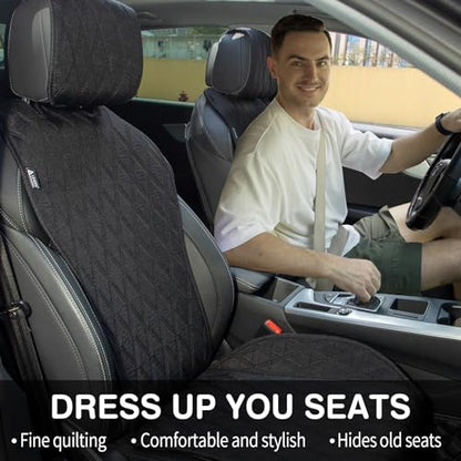 2pcs Sideless Car Seat Covers for All Seasons - Breathable Front Seats Cushions Non-Slip Bottom with Headrest Protectors - Universal Carseat Cover Fits for Most Vehicles Cars Van SUV Truck Black - color: Front Black