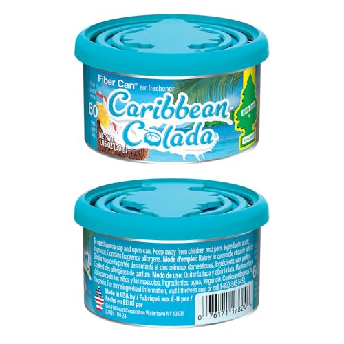 LITTLE TREES Car Air Freshener | Fiber Can Provides Long Lasting Scent for Auto or Home | Recycled Fiber | Caribbean Colada, 4 Air Fresheners - color: Caribbean Colada