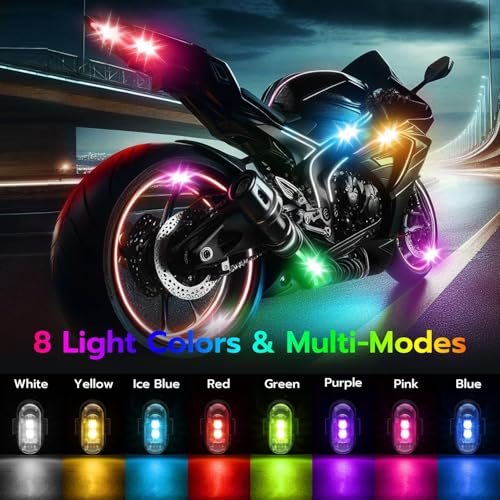 Mcbazel 4 Pcs Wireless Rechargeable Magnetic LED Strobe Lights, 8-Colors USB Waterproof Anti-Collision LED Car Flashing Warning Light with Remote Control for Cars, RC Cars, Bikes, Motorcycles