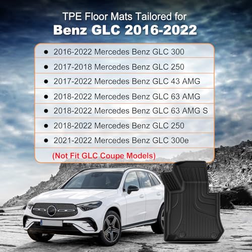 AOMSAZTO Floor Mats Compatible with Mercedes Benz GLC 300 2016-2022 (Not for Coupe): All Weather Floor Mats & Cargo Mat for GLC300 GLC250 GLC300e GLC43 AMG GLC63 AMG Full Set Floor & Trunk Liner - style: 2) for Mercedes Benz GLC (Not Coupe) | 2016-2022 |