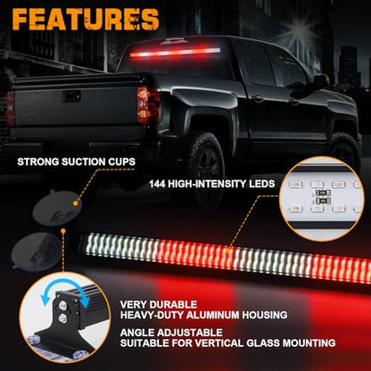 XRIDONSEN 35 inch Traffic Advisor Emergency Light Bar 144 LED Red White Firefighter Lights Warning Flashing Safety Interior Windshield strobe lights w/Directional for Volunteer Vehicles Trucks POV - color: Red//White