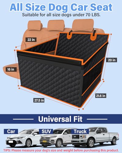 Instraella Dog Car Seat for Large Dogs, Half Back Seat Extender with Hard Bottom, Waterproof Non-Slip Pet Car Seat for Cars, SUVs and Trucks, Fits Medium Dogs - color: Black