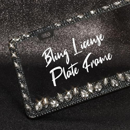 OKLPF Single Luxury Rhinestone License Plate Frame for Women – Elegant Bling with Glitter Crystals, Diamond Bedazzled License Plate Cover，Anti-Theft Screws & Gift Box, Fits Standard US Plates（Black） - color: Black, size: 1pc