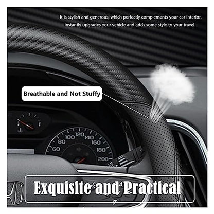Black Car Steering Wheel Cover Compatible with Honda, Thin Nappa Premium Leather Carbon Fiber Texture 14 Inch Automotive Steering Wheel Cover Fits 1996-2015 Honda Civic - size: Small (For 14-14.4 Inch Steering Wheel)