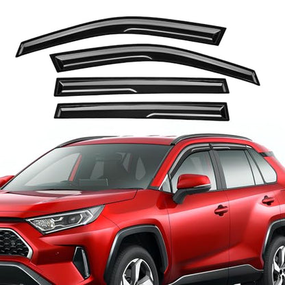 Rain Guards Fit for Toyota RAV4 2019 2020 2021 2022 2023 2024 2025, Tape-On Window Deflector Extra Durable Side Sun Rain Guard 2019-2025 RAV4 Visor Deflectors Black 4 PCS - size: Fit for Toyota RAV4 2019-2025