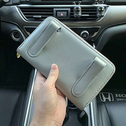 Car Sun Visor Tissue Holder, Napkin Holder, PU Leather Backseat Tissue Case Holder for Car Vehicle with Zipper (Grey) - color: Grey