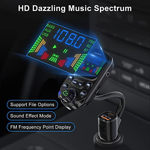 Bluetooth 5.3 FM Transmitter for Car SOARUN Bluetooth Car Adapter PD30W & USB Port Fast Charge, HiFi Treble & Bass Player, 1.6" Display Hands-Free Calling Truck Radio with AUX Input/Output, TF Card