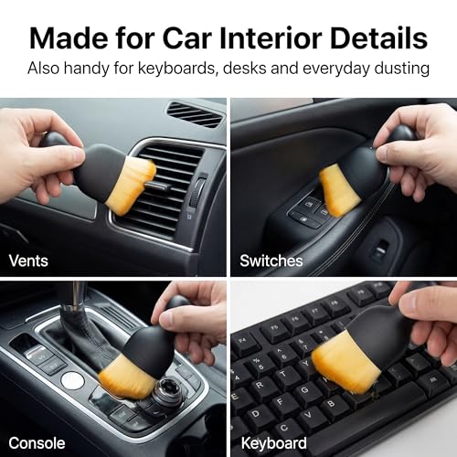 2 PCS Car Interior Detailing Brush, Soft Bristle Car Cleaning Brush for Dashboard, Scratch-Free Car Duster Brush for Auto,Truck,SUV,RV (Black & Yellow)