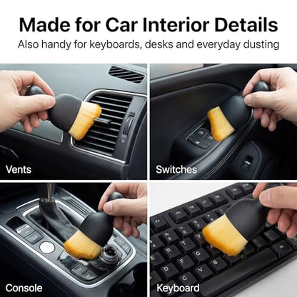 2 PCS Car Interior Detailing Brush, Soft Bristle Car Cleaning Brush for Dashboard, Scratch-Free Car Duster Brush for Auto,Truck,SUV,RV (Black & Yellow)