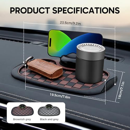 Multifunction Car Anti Slip Mat, 360° Rotatable Phone Holder Dashboard Pad with Temporary Parking Number, Anti Skid Organizer for Phone Sunglasses Keys (Brown-Gray Checkered Pattern) - color: Brown-Gray Checkered Pattern