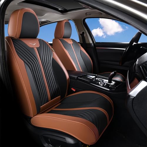 FLORICH Car Seat Covers Front Leather Seat Cover Waterproof Seat Cover for SUV Full Coverage Car Seat Protector Universal Fit for Most Cars Trucks SUV, Brown&Black - color: Brown&Black, size: Frontpair