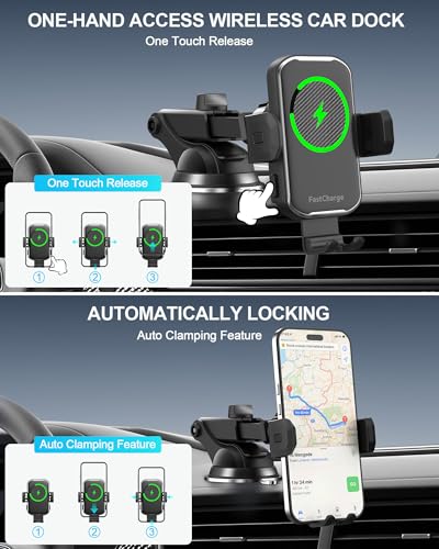 Wireless Car Charger,15W Fast Charging Auto Clamping Phone Holders for Your Car Compatible with iPhone 16/15/14/13, for Samsung Galaxy S24 Ultra S23 S22 S21, S20, S10+, Blue - color: Blue